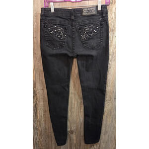 Miss Me Denim Black Jeans Women Size 27 (28x31) Standard Skinny E3249SA - Wings